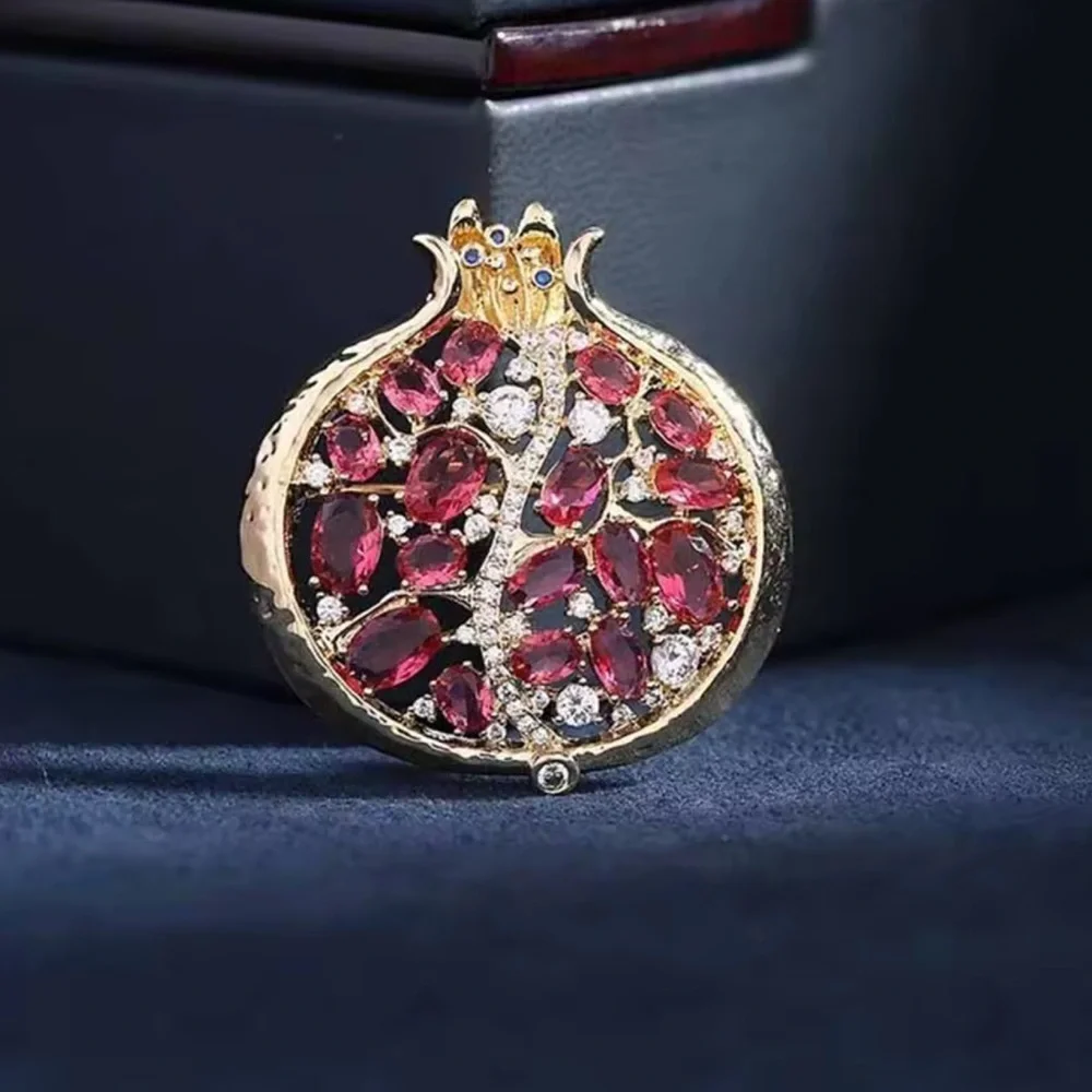Pink Pomegranate Crystal Gold Brooch